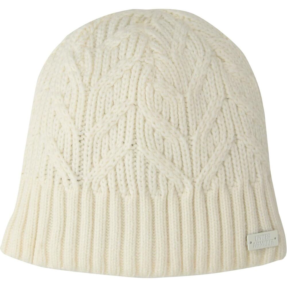 Under Armour Women’s UA Around Town Beanie Knit Cream Fleece Lined‎ Warm OSFM